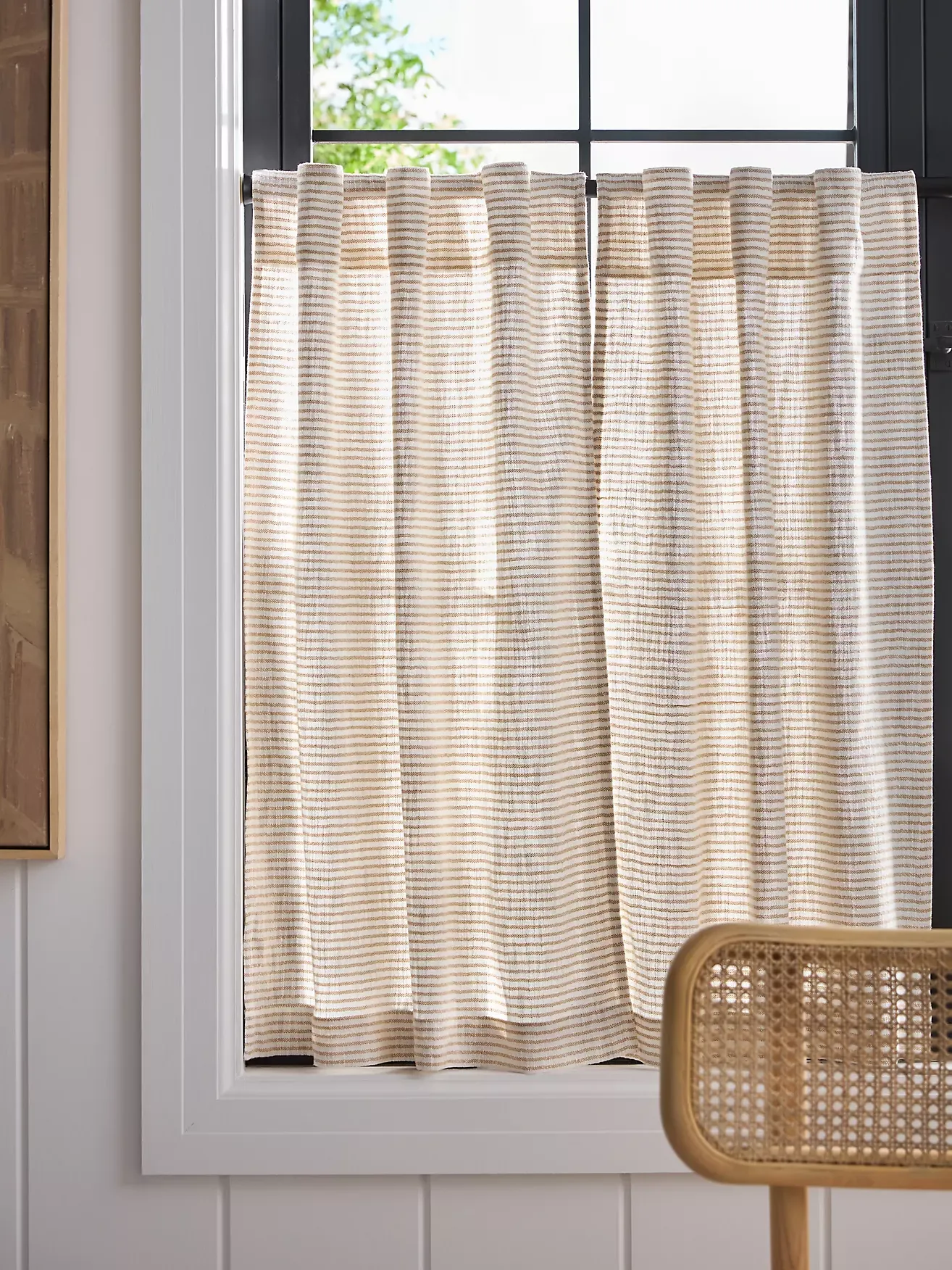Mindra Striped Cotton Caf&amp;eacute; Curtains, Set of 2
