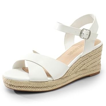 Dream Pairs Espadrille Dressy Wedge Sandals, Women's Platform Sandals Casual Summer, Comfortable High Heeled Wedges With Adjustable Buckle,size 6.5,white-Pu,sdpw2408w
