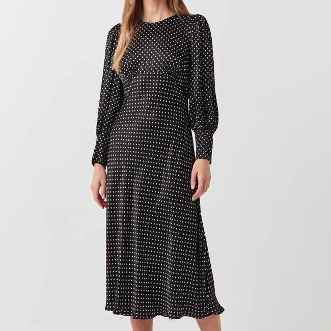 Fiona Satin Polka Dot Midi Dress
