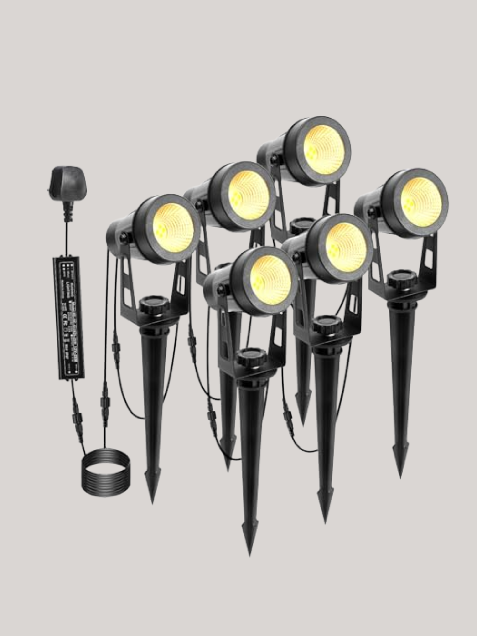 Ecowho Garden Spotlights Mains, 21m Extendable Outdoor Spike Lights 12v Led Pathway Lighting Ip65 Waterproof Electric Garden Uplighter for Path Yard Patio (18w 6-Packs Warm White), Wall/spike Mounted