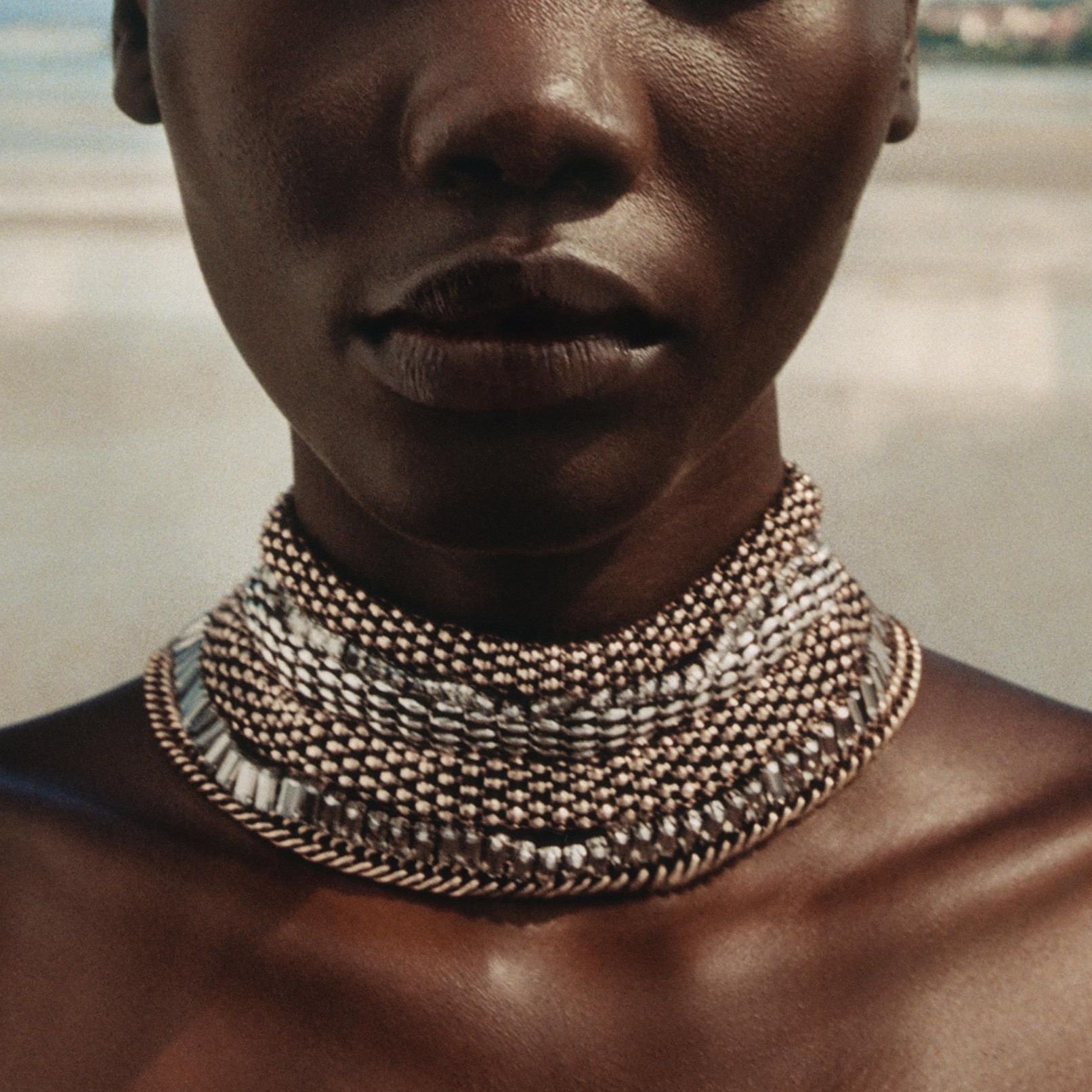 Jewel Chain Choker Necklace - Gold / Silver - M