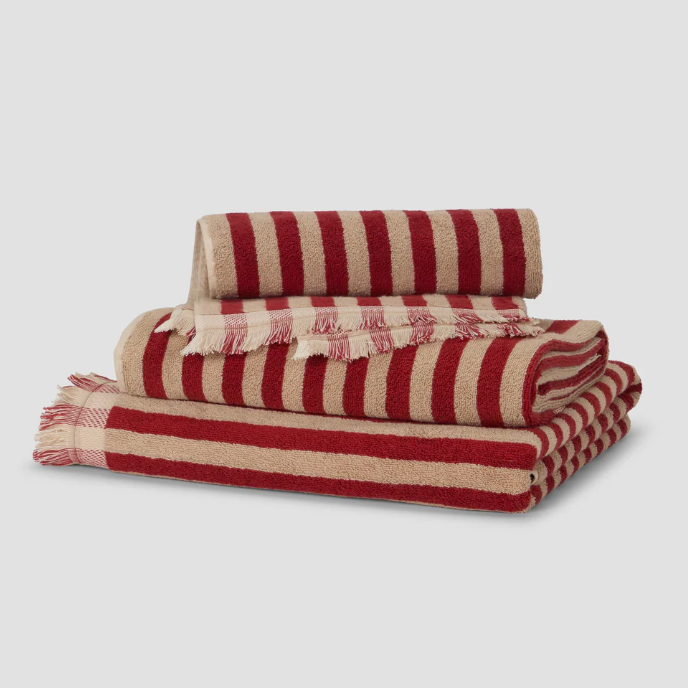Piglet in Bed, Sandstone Red Pembroke Stripe Cotton Towels