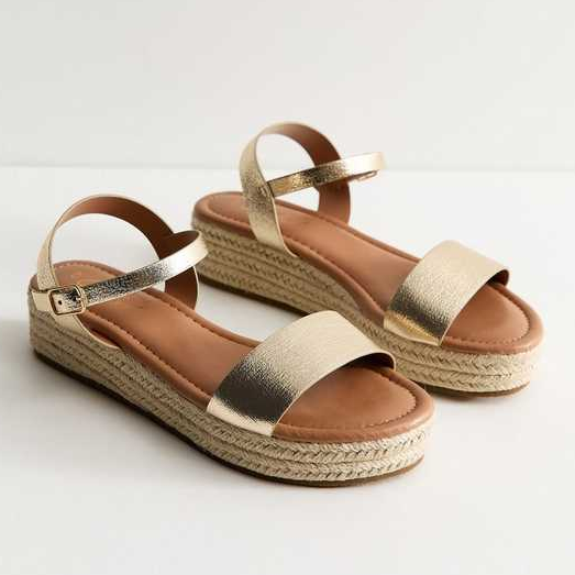 New Look, Gold Faux Leather Flatform Espadrilles
