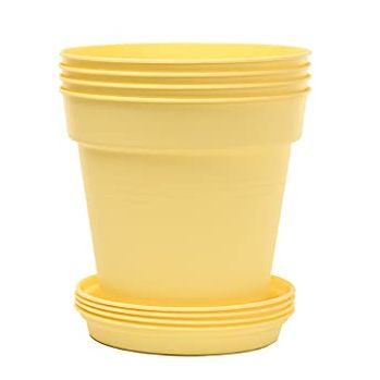 Mintra Home Garden Pots 4pk - Flowers, Herbs, Plants, Indoor, Outdoor, Colorful, Wholesale, Bulk (yellow, 13cm Diameter (5in))