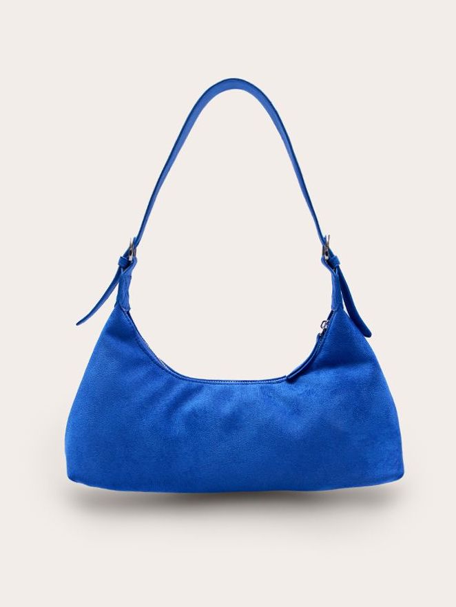 Cobalt Suede Elongated Curved Shoulder Bag