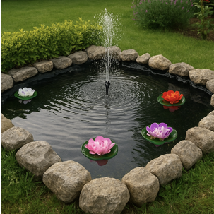 Water Garden Foutain Koi Pond Kit Liner &amp;amp; Pump 9' X 6' Liner &amp;amp; 5 Water Lilies
