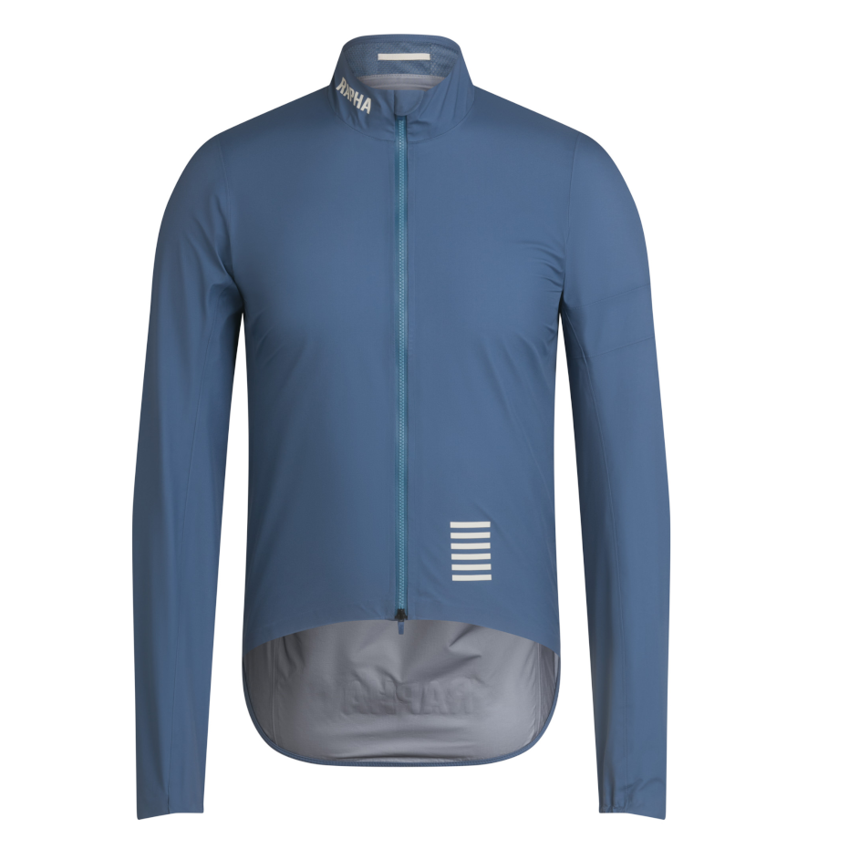 A blue rain jacket on a white background