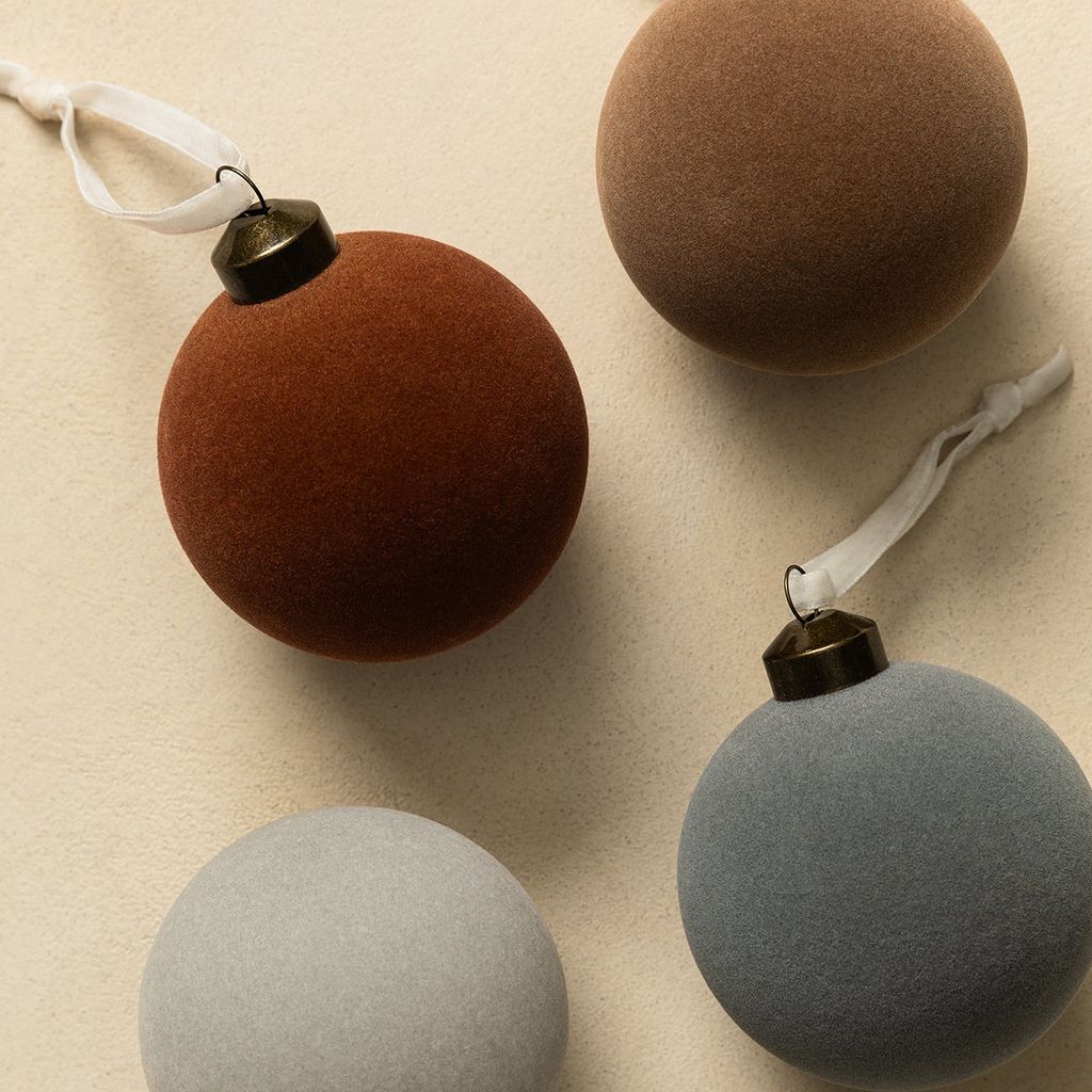 3" Assorted Flocked Baubles (set of 4)