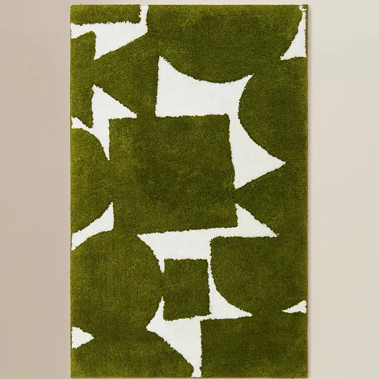 George Home, Green Abstract Shapes Cotton Bath Mat