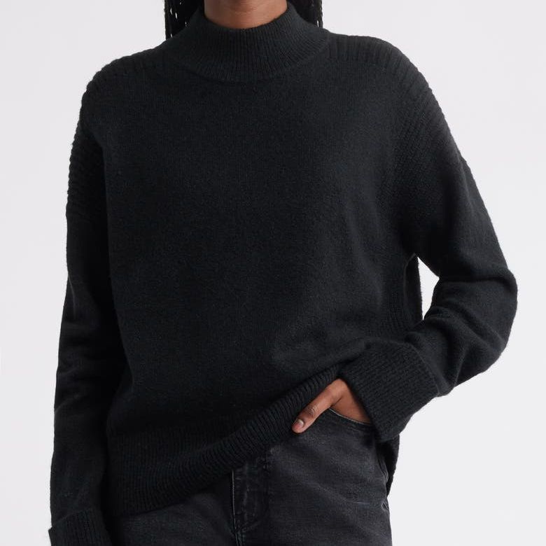 Rib Detail Mock Neck Sweater