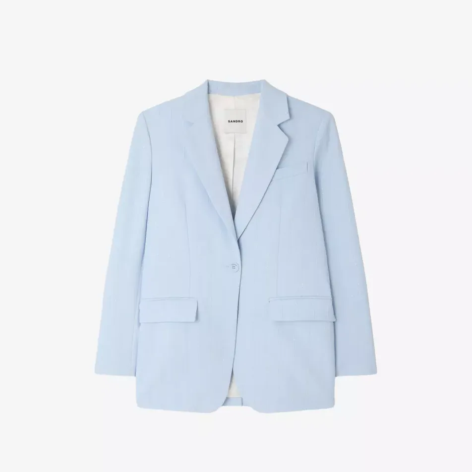 Sequin-Stripe Single-Breasted Woven Blazer - 6