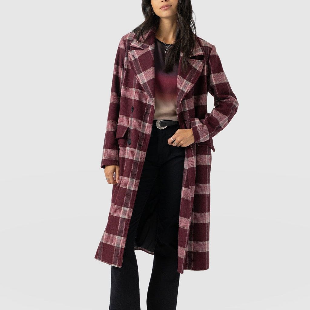 Hampton Coat - Burgundy/pink Check