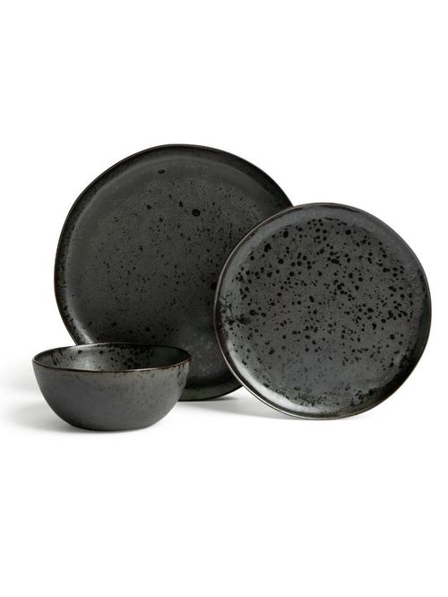 Preto 12 Piece Stoneware Dinner Set in Rustic Black