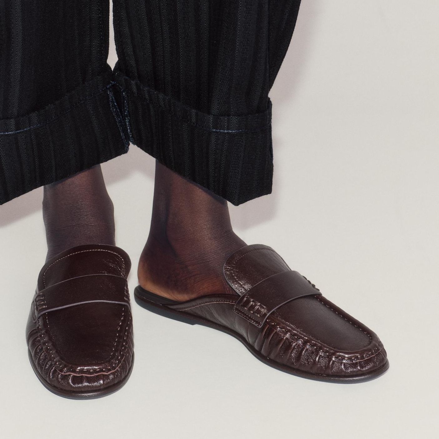Leather Mule Loafers - Burgundy Red - 2
