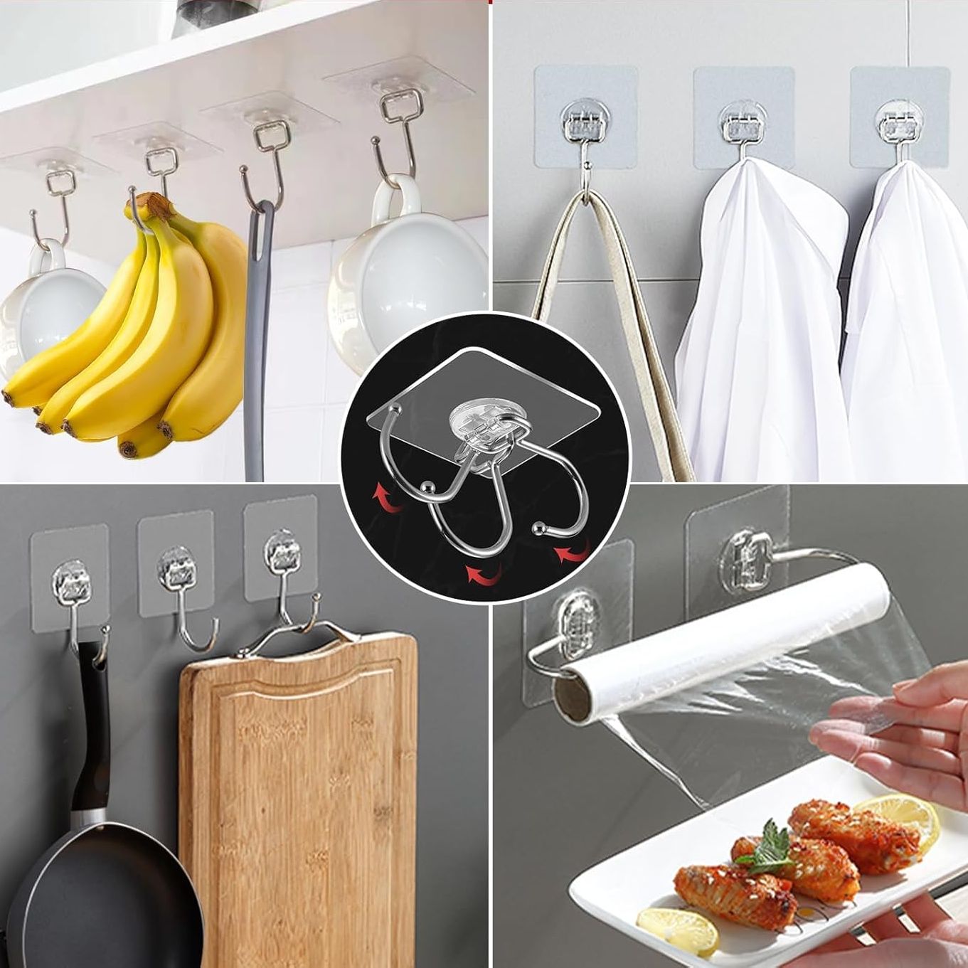 Strjobaili 12 Pack Large Adhesive Hooks for 44 Lb(max) Hanging Heavy Duty, Self Adhesive Sticky Hooks Waterproof Stainless Steel Wall Hook for Home Bathroom Shower Kitchen Outdoor Utility Hooks