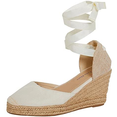 Lora Dora Womens Espadrille Wedge Sandals Ladies Strappy Hessian Wedges Summer Shoes Ankle Tie Leg Straps Nude 5 Uk