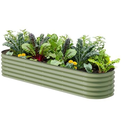 Vego Garden Raised Garden Bed Kits, 17" Tall 9 in 1 8ft X 2ft Metal Raised Planter Bed for Vegetables Flowers Ground Planter Box-Olive Green