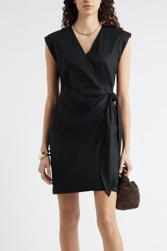 Linen Blend Wrap Dress