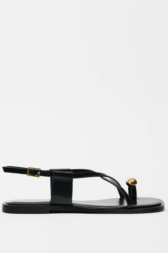 ZARA, Flat Sandals With Metallic Detail