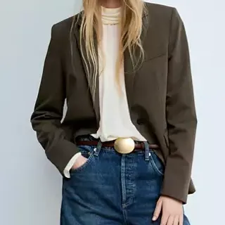 Mango Green Fitted Suit Blazer
