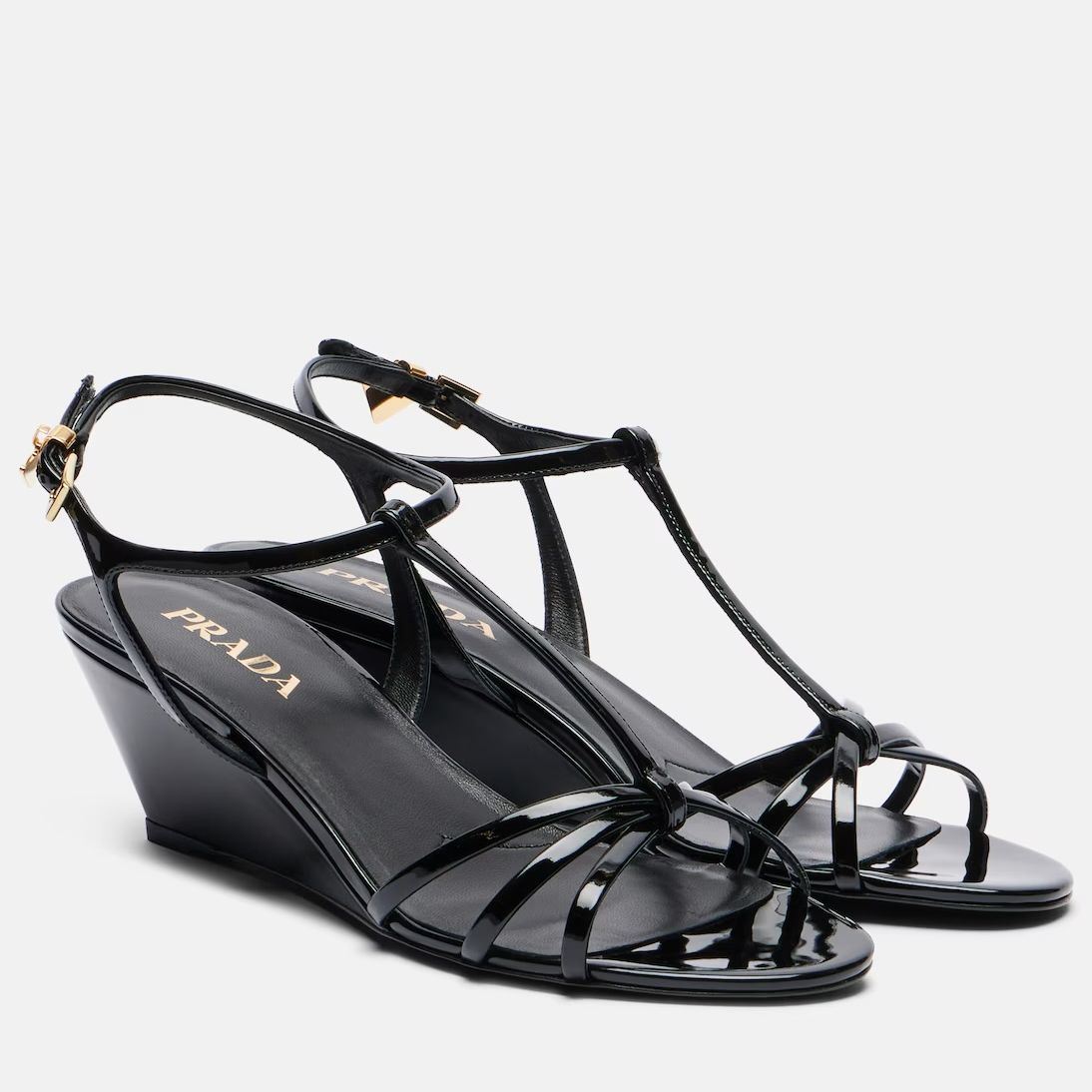 Prada, Patent Leather Wedge Sandals