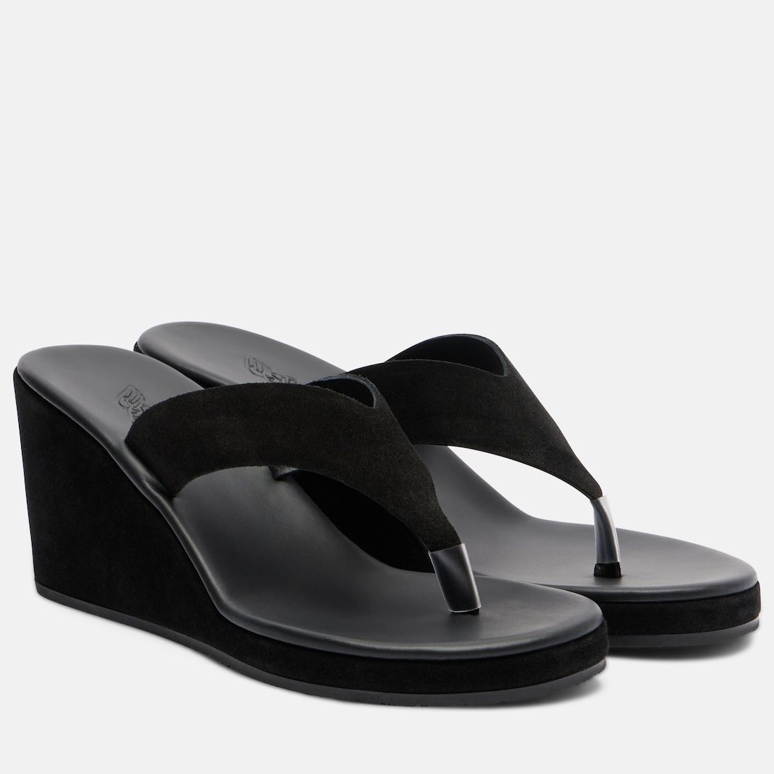 Charys Suede Wedge Thong Sandals in Black - Ancient Greek Sandals