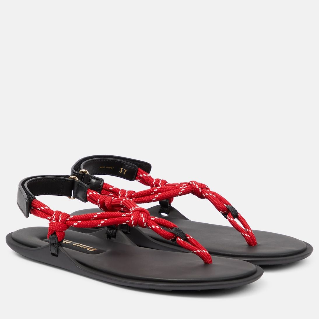 Riviere Leather-Trimmed Thong Sandals in Red - Miu Miu