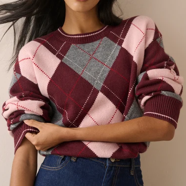 Nobody's Child, Burgundy Argyle Jumper