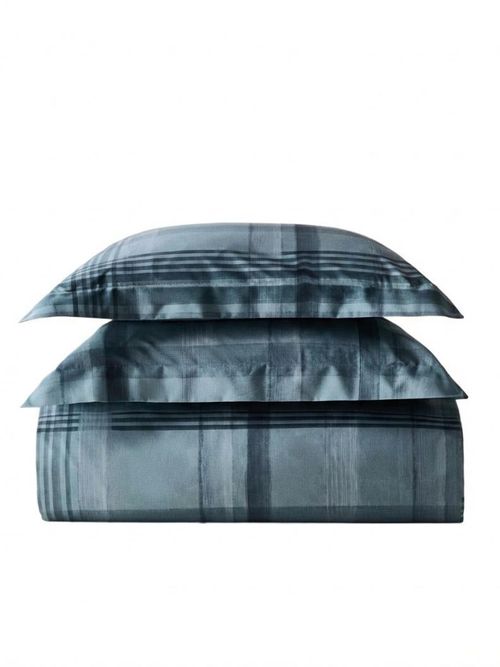 Percale Cotton Watercolour Check-Print Duvet Cover