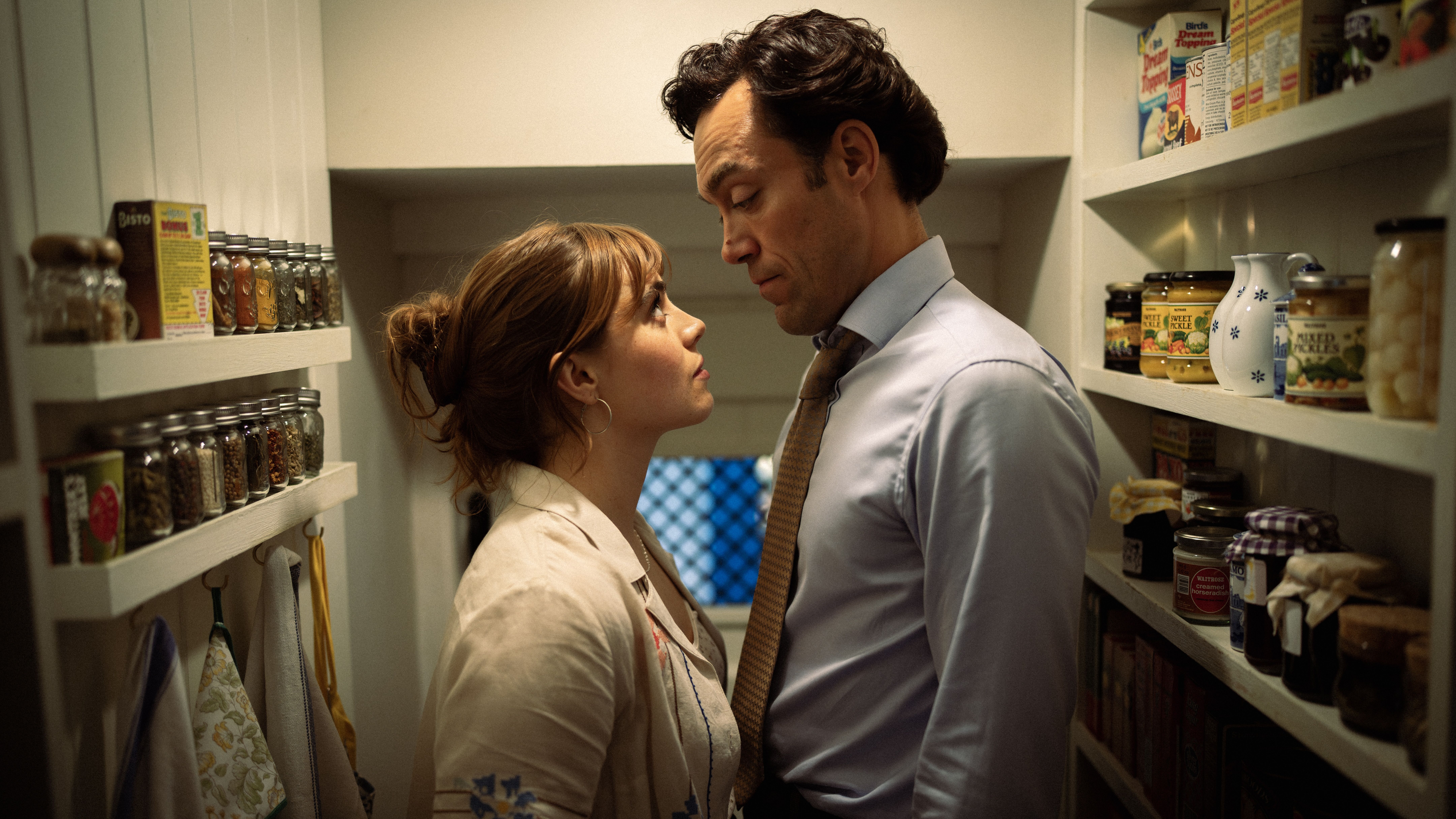 an image of Taggie and Rupert in season two of Rivals with the duo inside a pantry