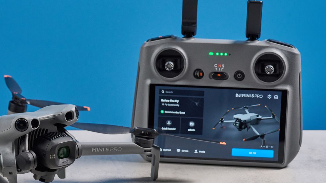 A dark grey DJI Mini 5 Pro drone