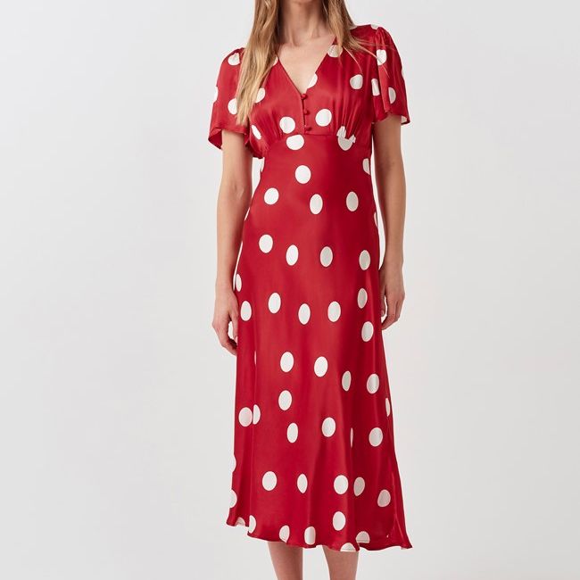 Elizabeth Polka Dot Satin Midi Tea Dress