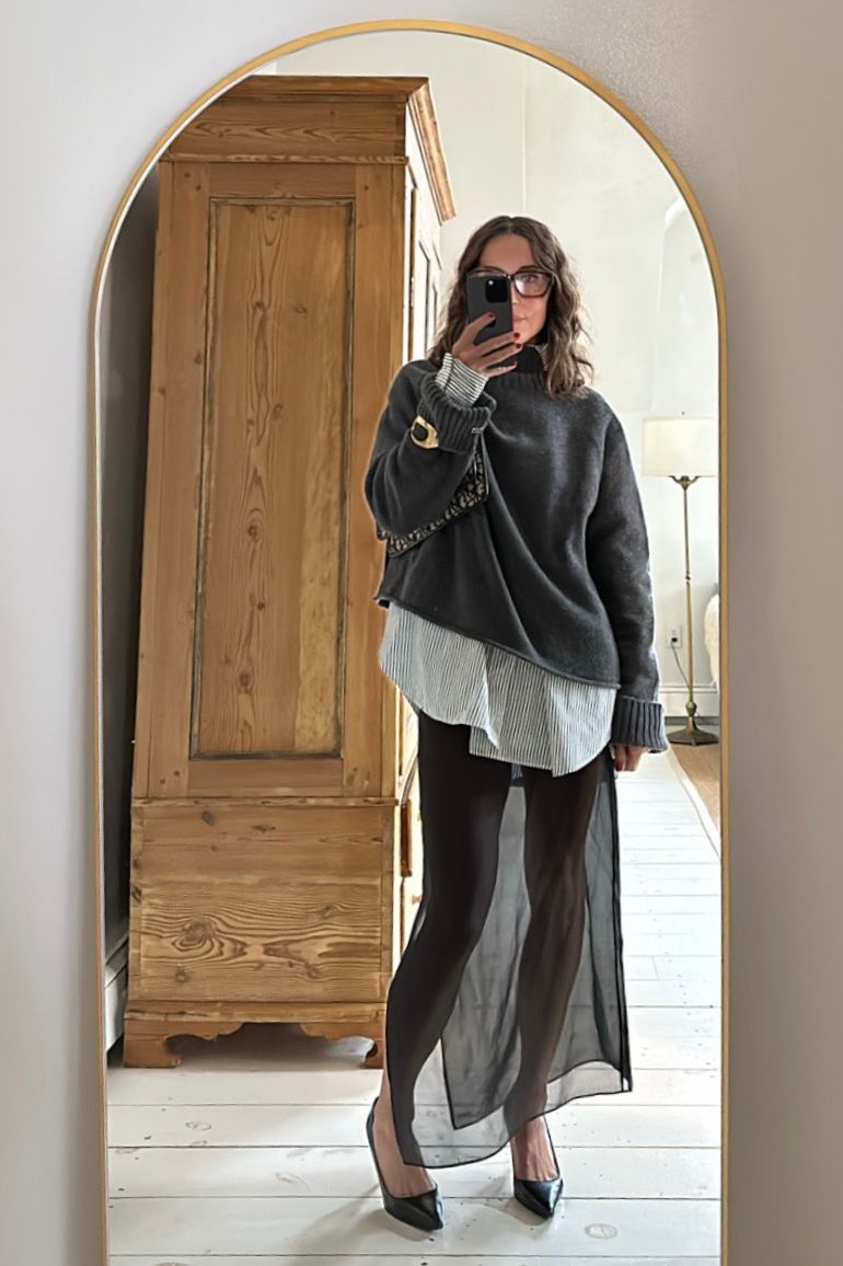 Larissa Mills wearing sheer and lace slip skirts