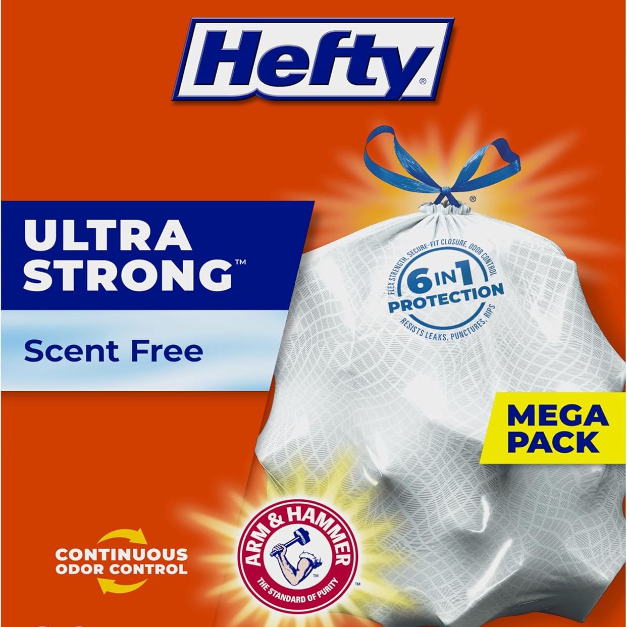 Hefty Ultra Strong Tall Kitchen Trash Bags, Unscented, 13 Gallon, 80 Count