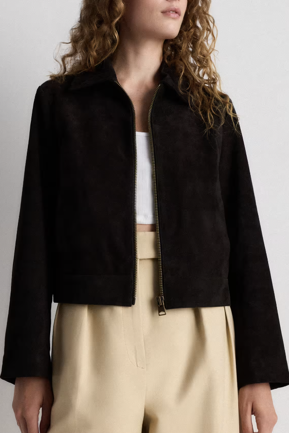 Quince, 100% Suede Cropped Zip-Front Jacket