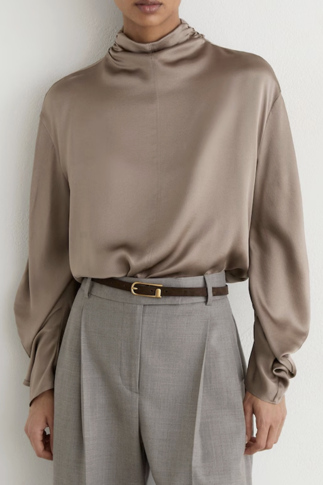 Reiss, Silk High-Neck Blouse in Neutral