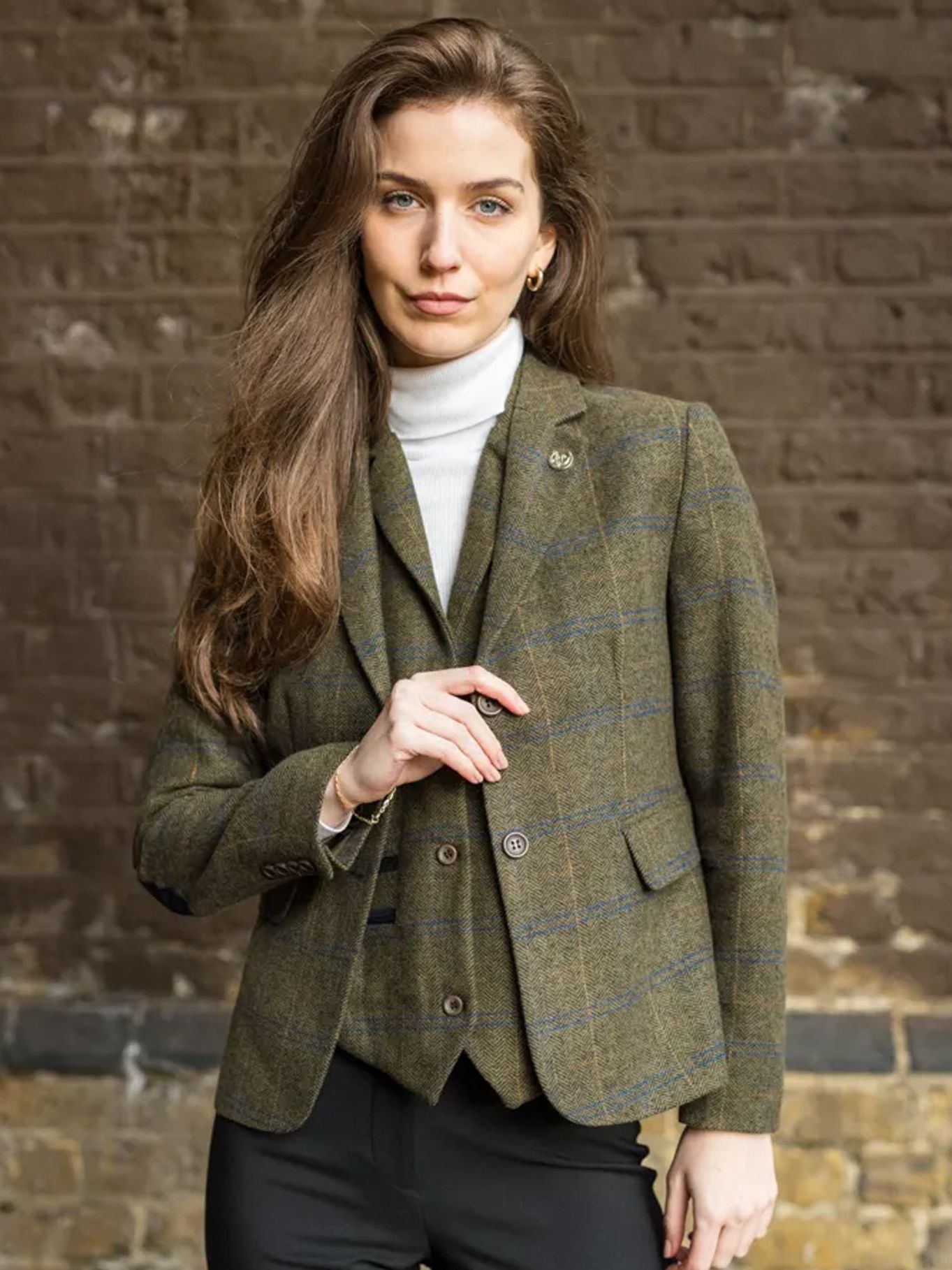 Women's Tailored Fit Tweed Blazer in Herringbone Check