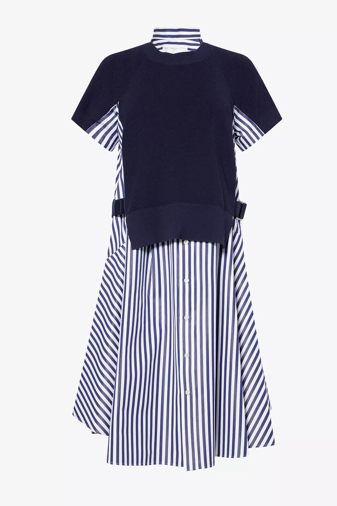 Sacai Contrast-Knit Short-Sleeves Cotton-Poplin Maxi Dress