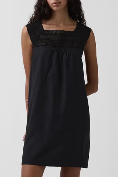 Gap, Linen-Blend Crochet Yoke Mini Dress