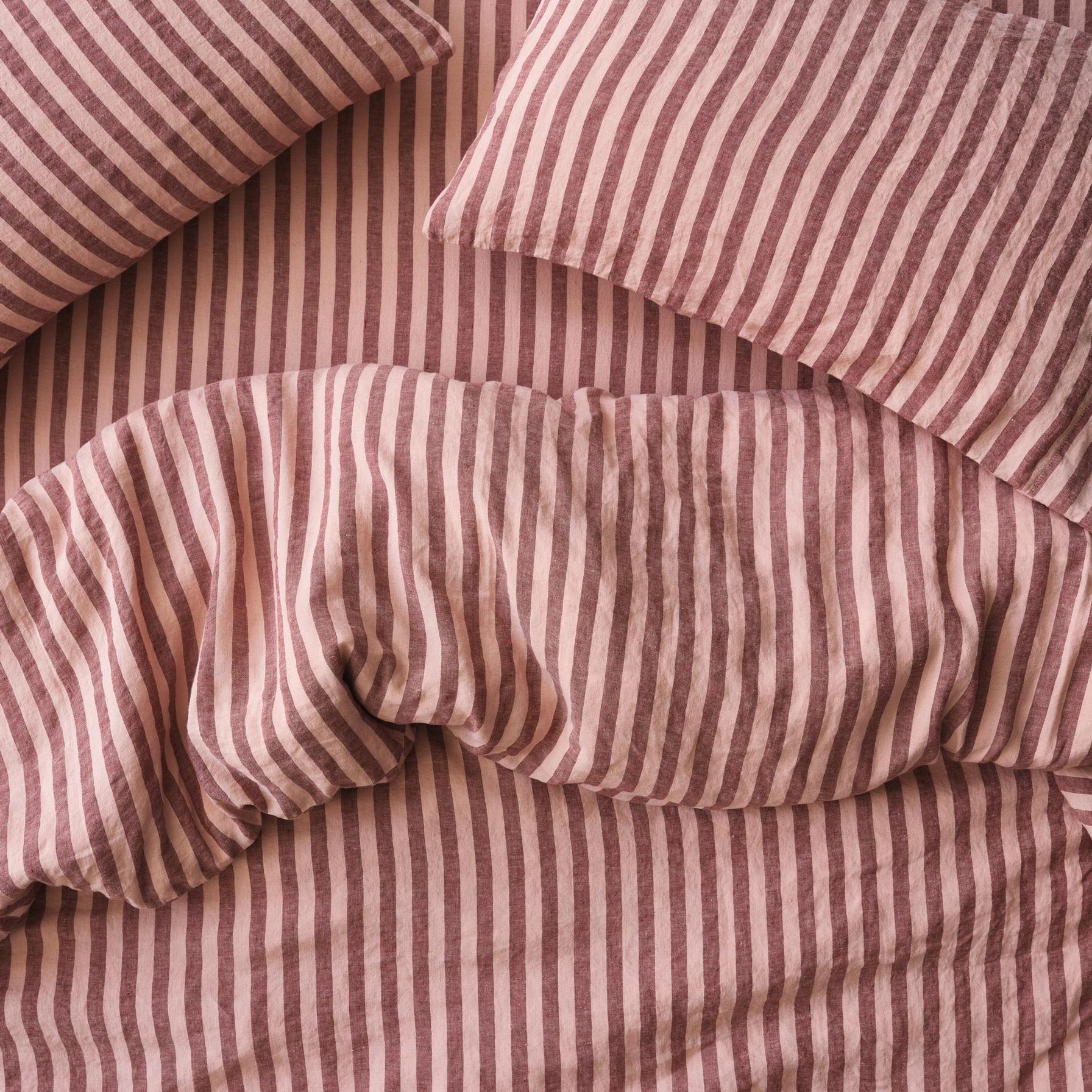 Rhubarb &amp;amp; Rose Pembroke Stripe 100% Linen Duvet Cover