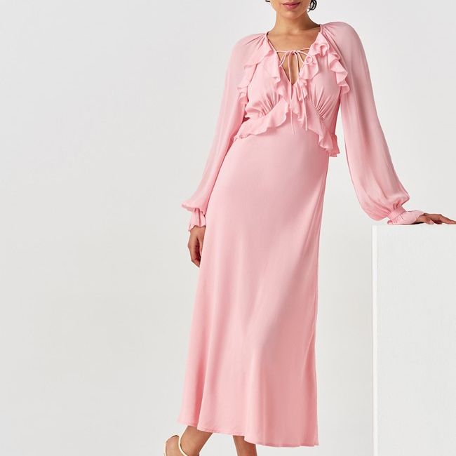 Naomi Long Sleeve Frill Midi Dress