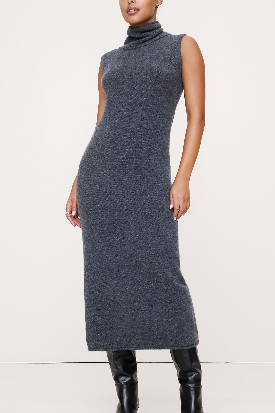 Lightweight Cashmere Turtleneck Midi Dress