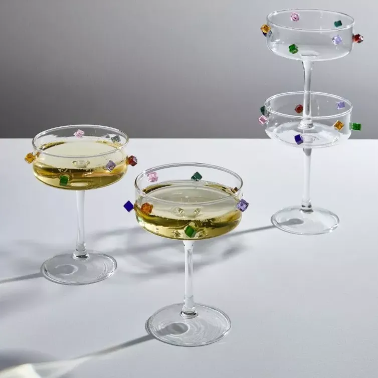 Fazeek Jewel Coupe Cocktail Glasses, Set of 2, 140ml, Clear/multi