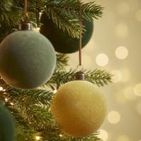 Six Flocked Glass Baubles - Forest Mix