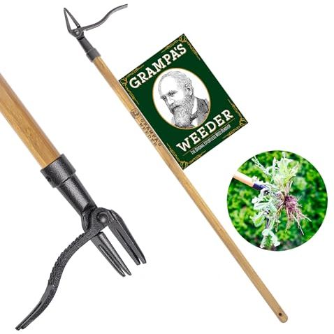 Grampa's Weeder Original Stand Up Weed Puller Tool With Bamboo Long Handle