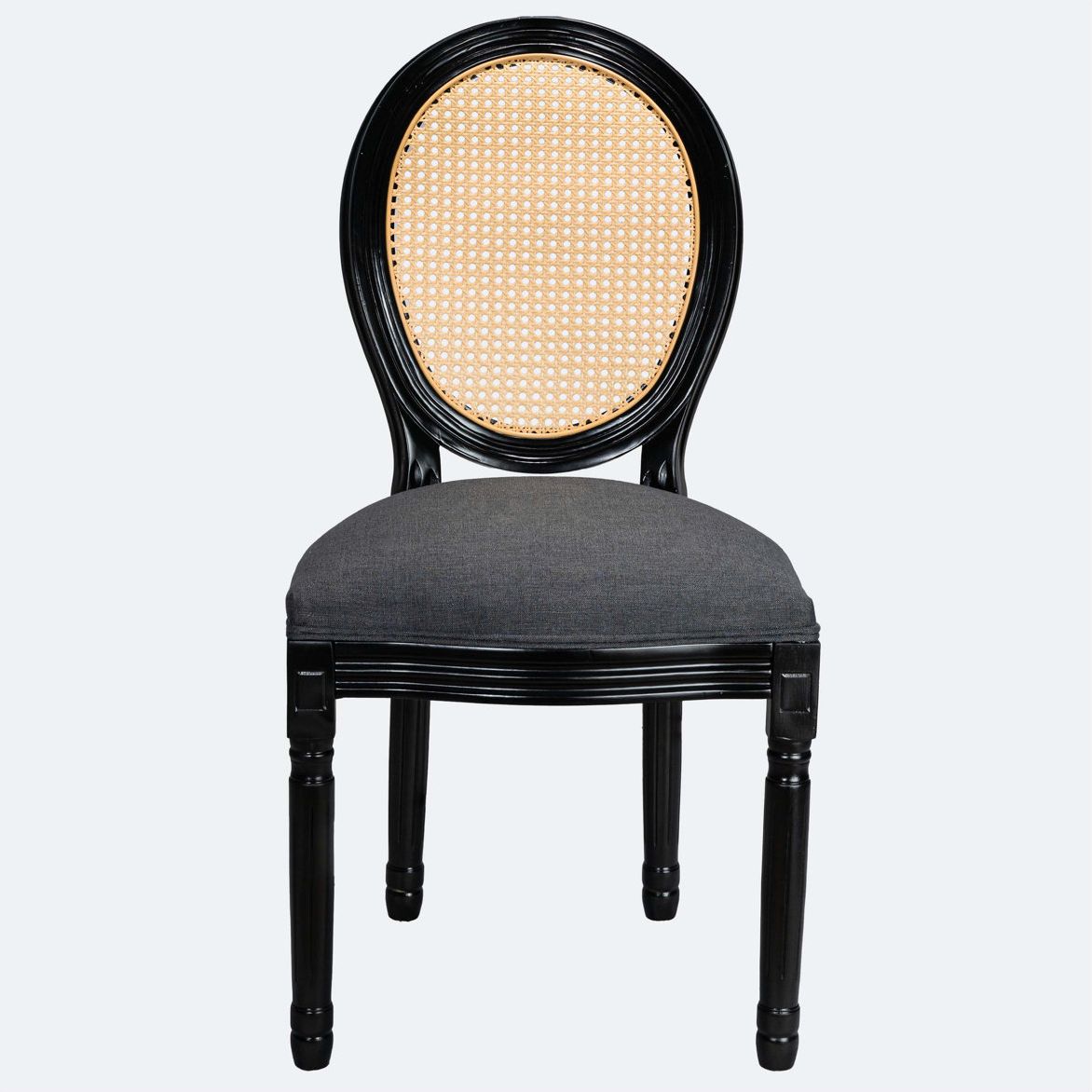 August Grove&amp;reg; Set of 2 French Country Dining Chairs With Upholstered Round Rattan Back, Black Solid Wood Frame and Beige Fabric, Ideal for Living Room, Kitchen and Restaurant | Wayfair