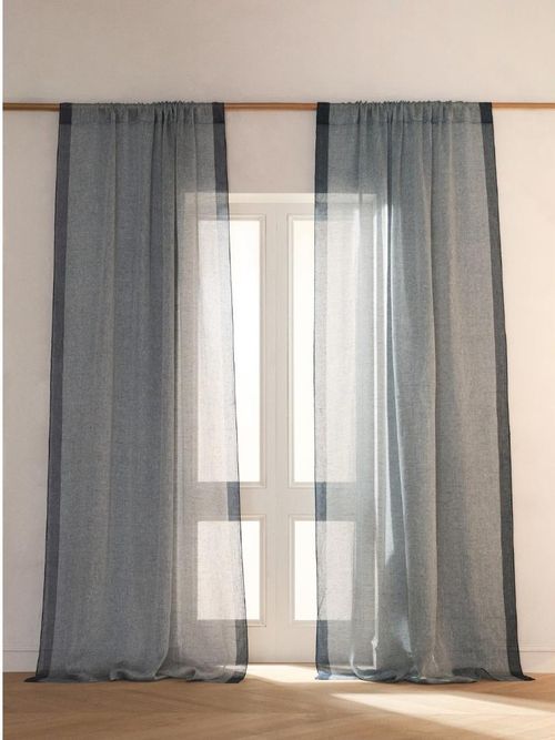 100% linen curtain with lateral stripe