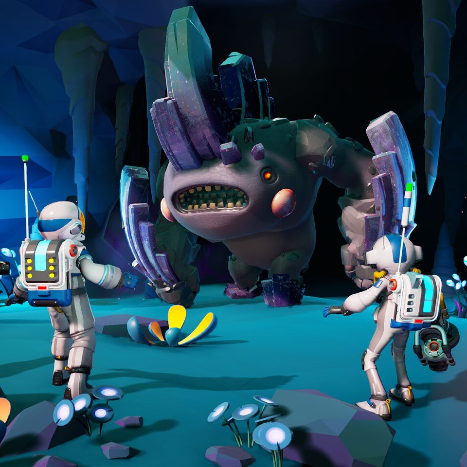 Several Astronauts from Starseeker surrounding an alien enemy.