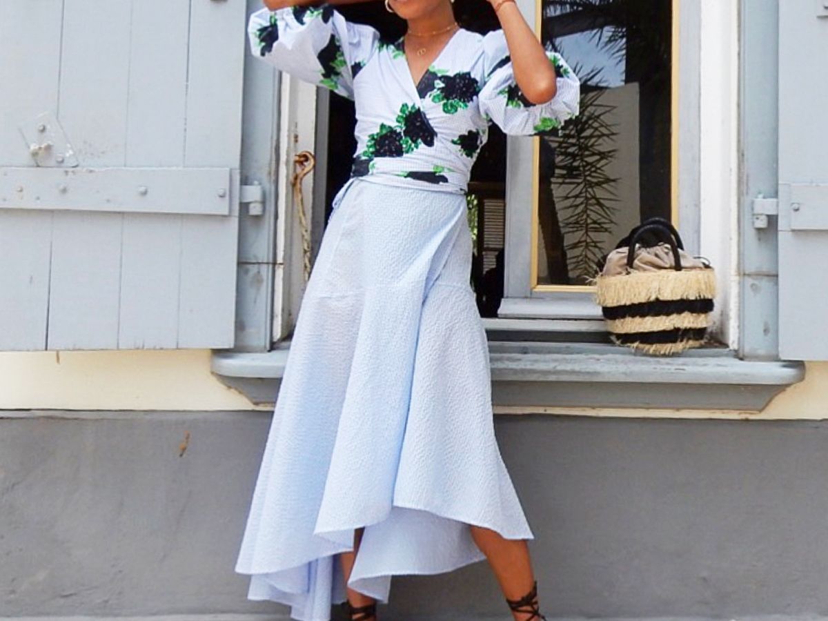 knee length dresses for ladies Maui Vacation Midi Dress - White and Blue main image 1
