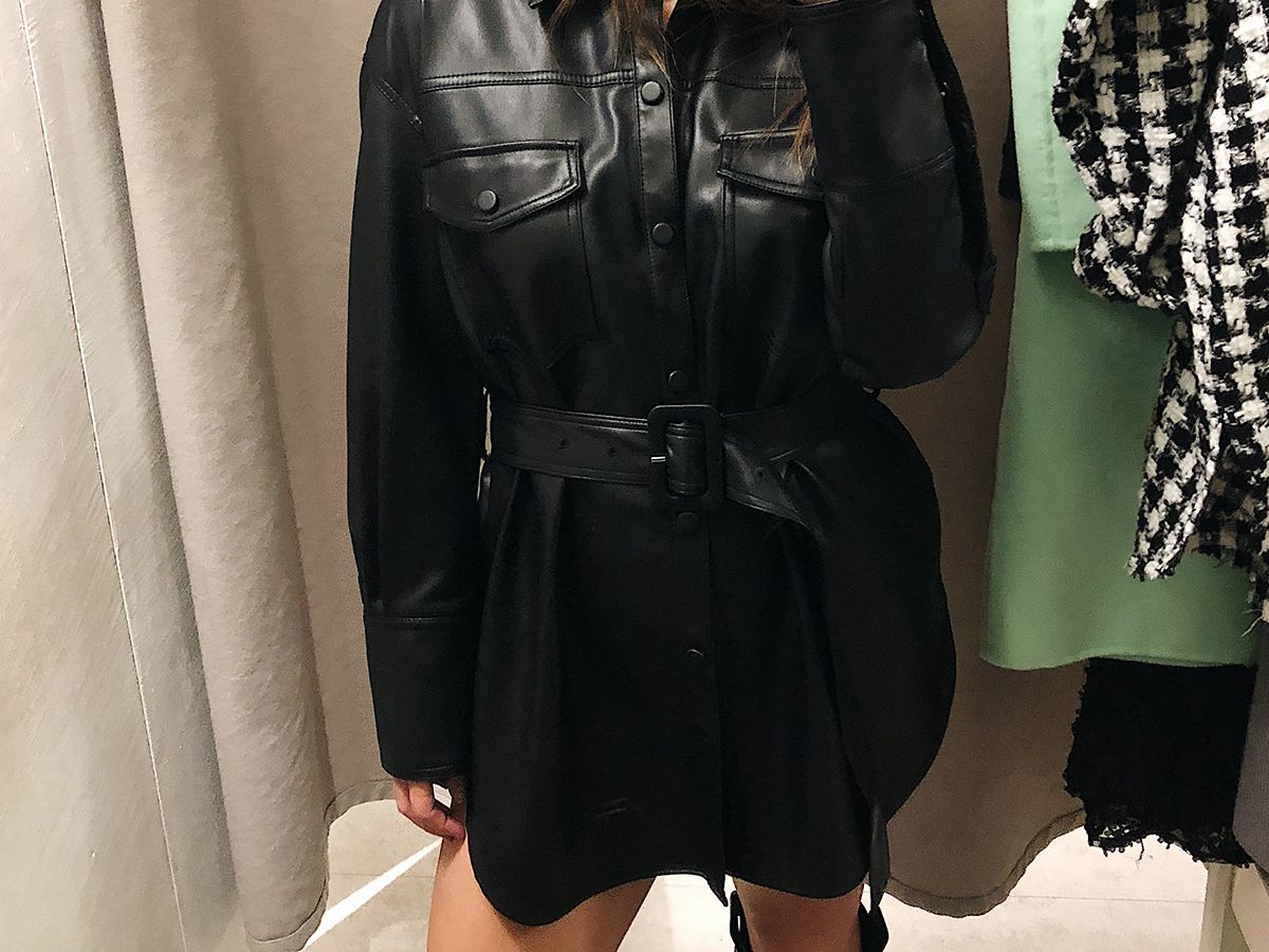 slim fit dress slacks Zara faux leather belted shirt dress sz M. – Kristen's Consignment main image 0
